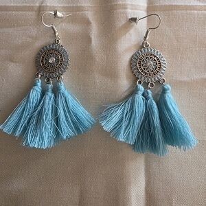 Silver and Blue Tassel Earrings